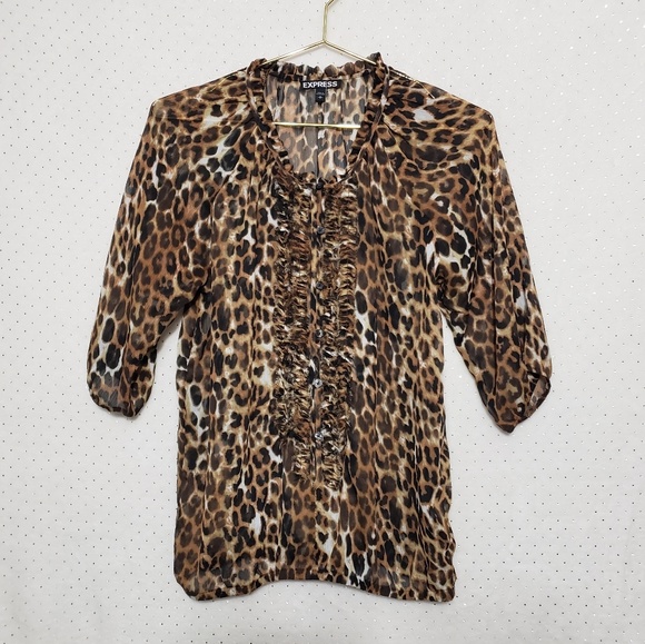 Leopard Print Ruffle Front Blouse * NWOT * Sz Small * - Picture 6 of 7